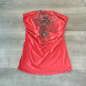 Vintage Y2K Tube Top Strapless Top with Cross Design